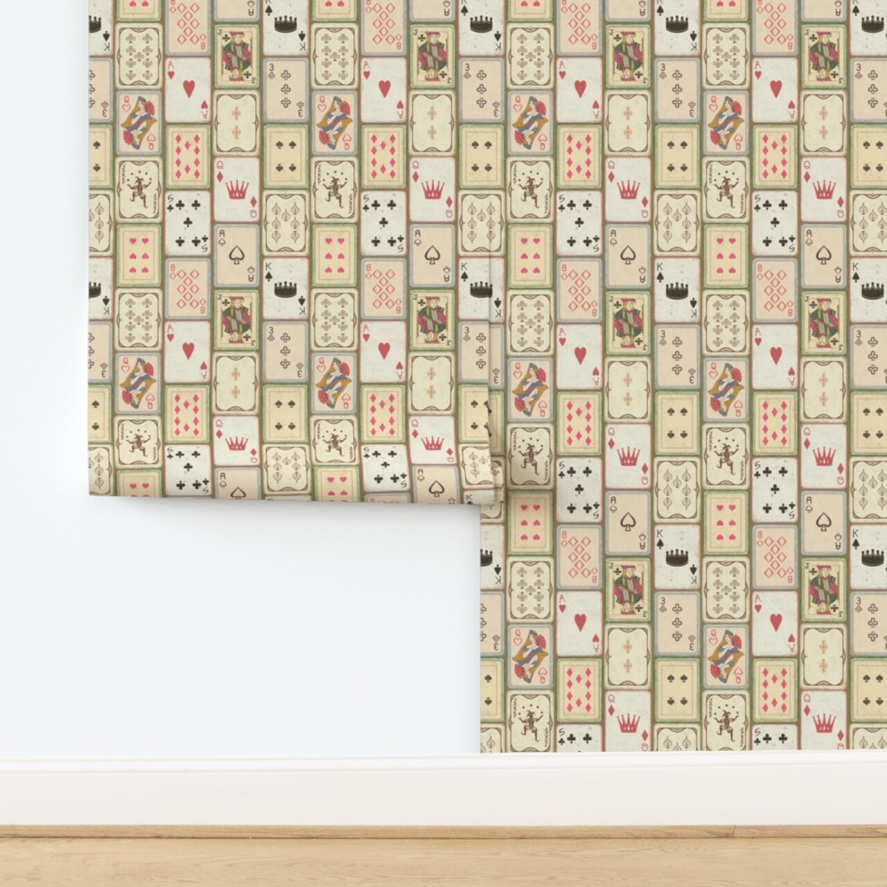 Vintage Art Deco Games Cards Deck Of Poker Playing Blackjack Game Room Queen Hearts Solitaire Antique Novelty Diamonds Clubs Spades King Jack Custom Removable Wallpaper by Spoonflower Peel & Stick Wallpaper 2FT Wide